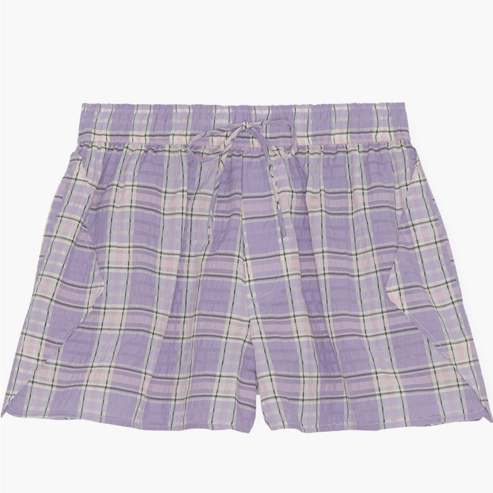 GANNI NWT Plaid Lavender Drawstring Women’s Shorts seersucker